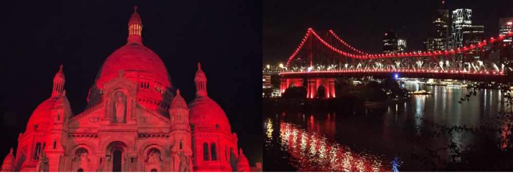 Подсветка Монмартра и моста Стори Бридж во Всемирный день гемофилии